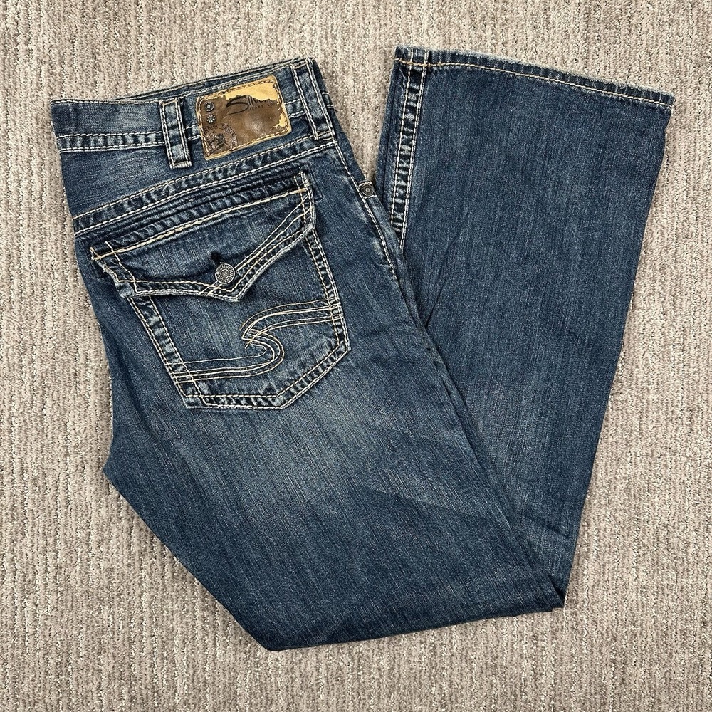 Silver Jeans Zac Flap Relaxed Straight Leg Jeans Stretch Denim 36x34 Mens Blue